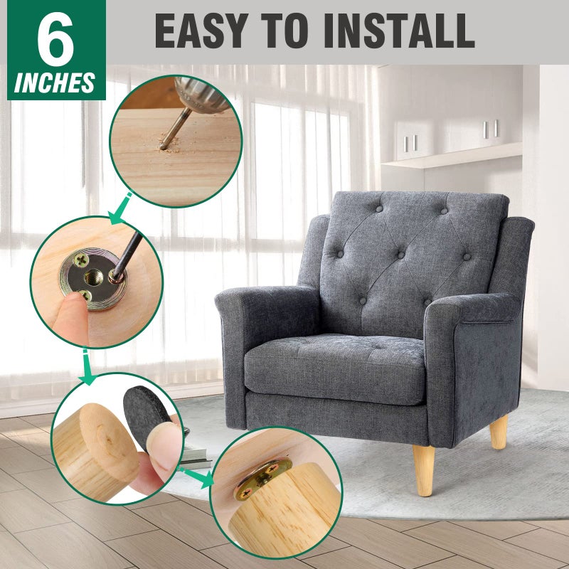 FoDau770 Rubber Wood Furniture Legs 6 Inches, Straight Tapered Wood Legs Mid Century Sofa Legs Set of 4, 5/16"" UNC Furniture Feet Replacement Legs for Cabinet Sofa Couch Dresser Chair Ottoman Table - Image 4